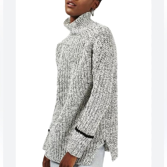Topshop Gray Cowl Neck Chunky Knit Long Sleeve Oversized Sweater Women’s Size 4 - Picture 1 of 7